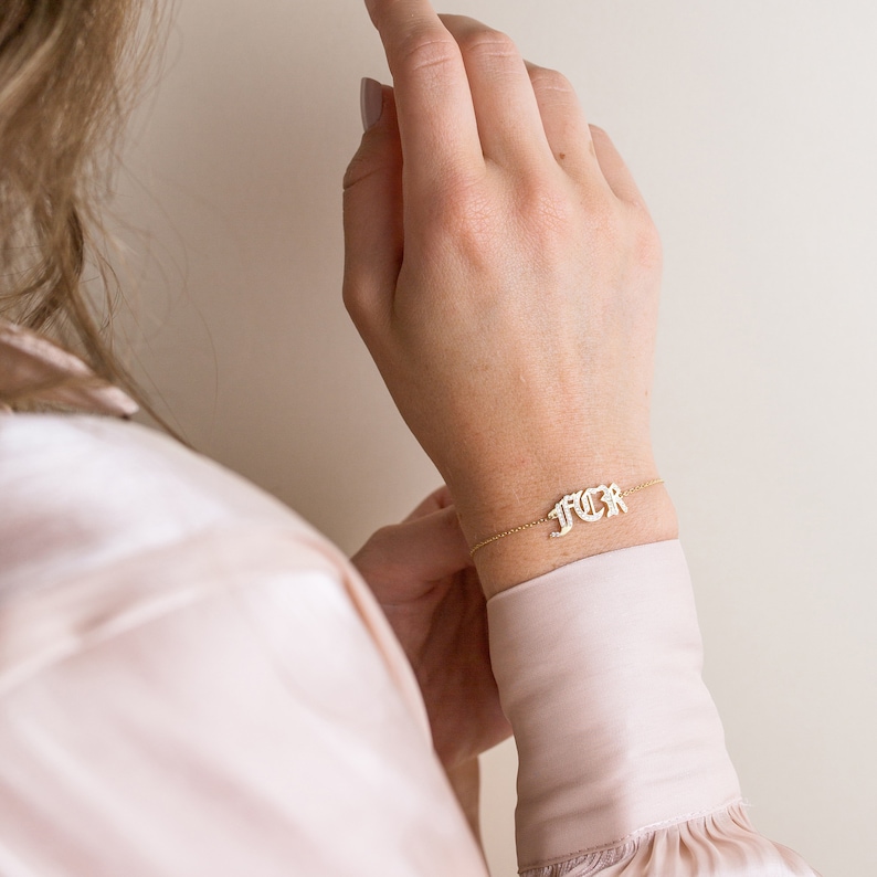 Pavé Gothic Personalized Name Bracelet - Old English Name Bracelet