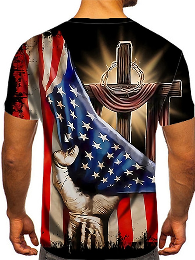 Unisex 3D Printed Patriotic T-Shirt - National Flag & Cross Design